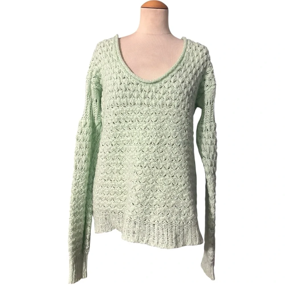 Free People Crashing Waves Open Knit Slouch Sweater Green Small